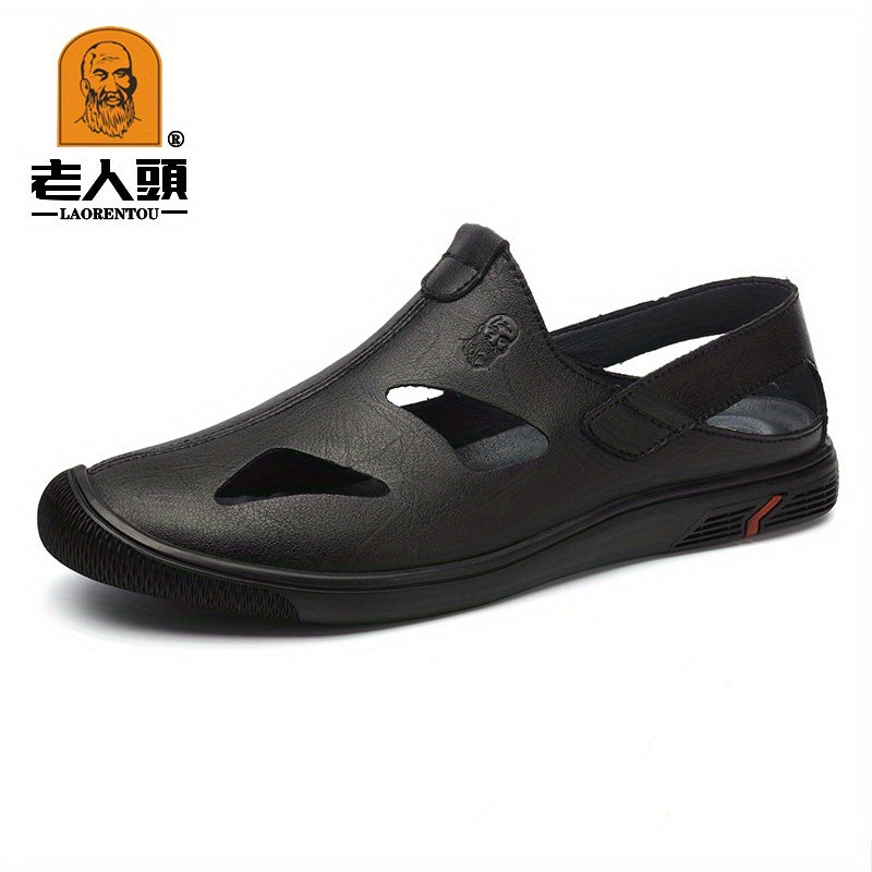 LAORENTOU Men's Leather Non Slip Sandals Comfy Beach Shoes