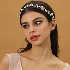 Faux Pearl Flower Headband Tiara For Women Bride Party Wedding