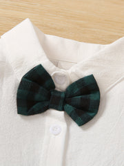 Toddler Boy's Gentlemen Bowtie Shirt & Plaid Shorts Set