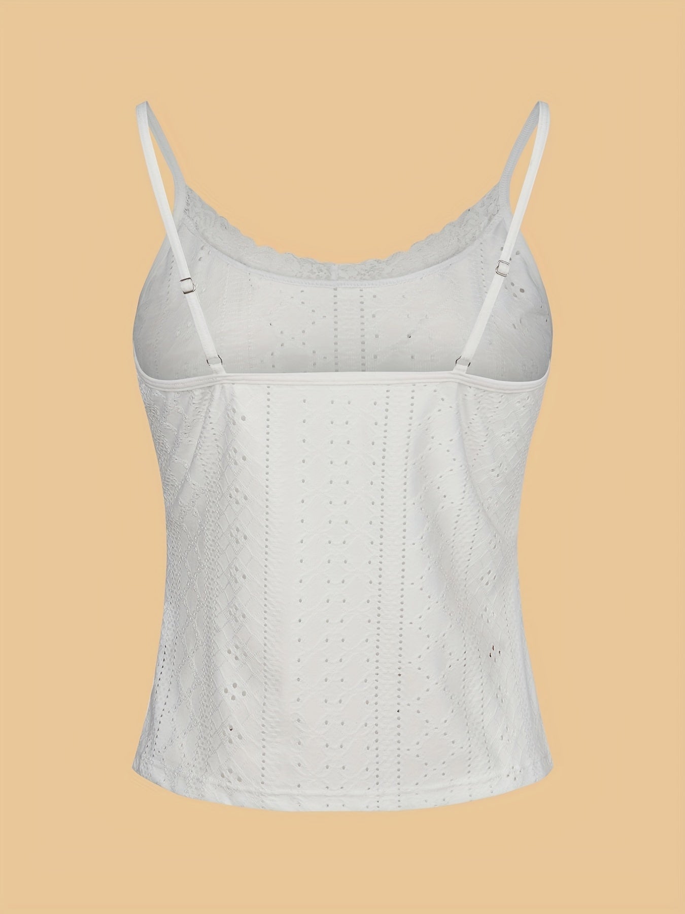Eyelet Spaghetti Straps Cami Top with Lace Trim