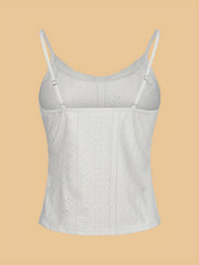Eyelet Spaghetti Straps Cami Top with Lace Trim
