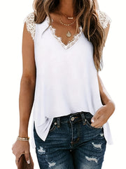 Lace Trim V Neck Tank Top Women's Sleeveless Summer Casual Top