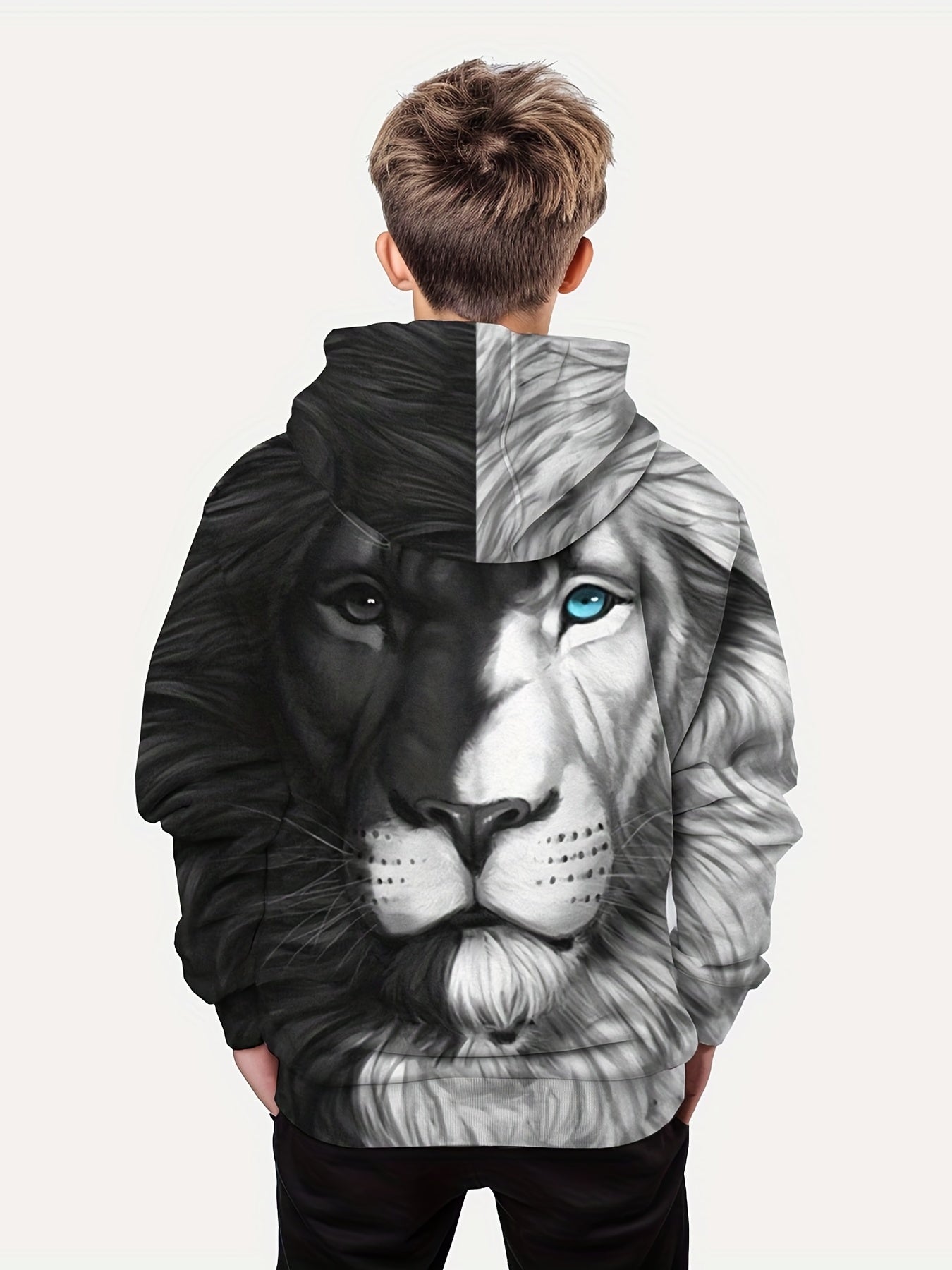 Lion 3D Print Boys Hoodie Pullover