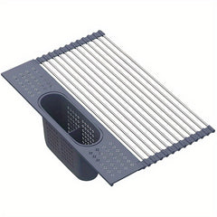 Rollable Dish Drying Rack Stainless Steel Grey Dish Drain