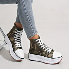 Women's Camo High Top Canvas Sneakers Lace Up Platform