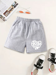 Girls Heart Print Casual Sweat Shorts Elastic Waist Work Out Shorts