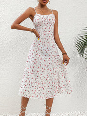 Floral Print Spaghetti Dress Backless Cami Dress