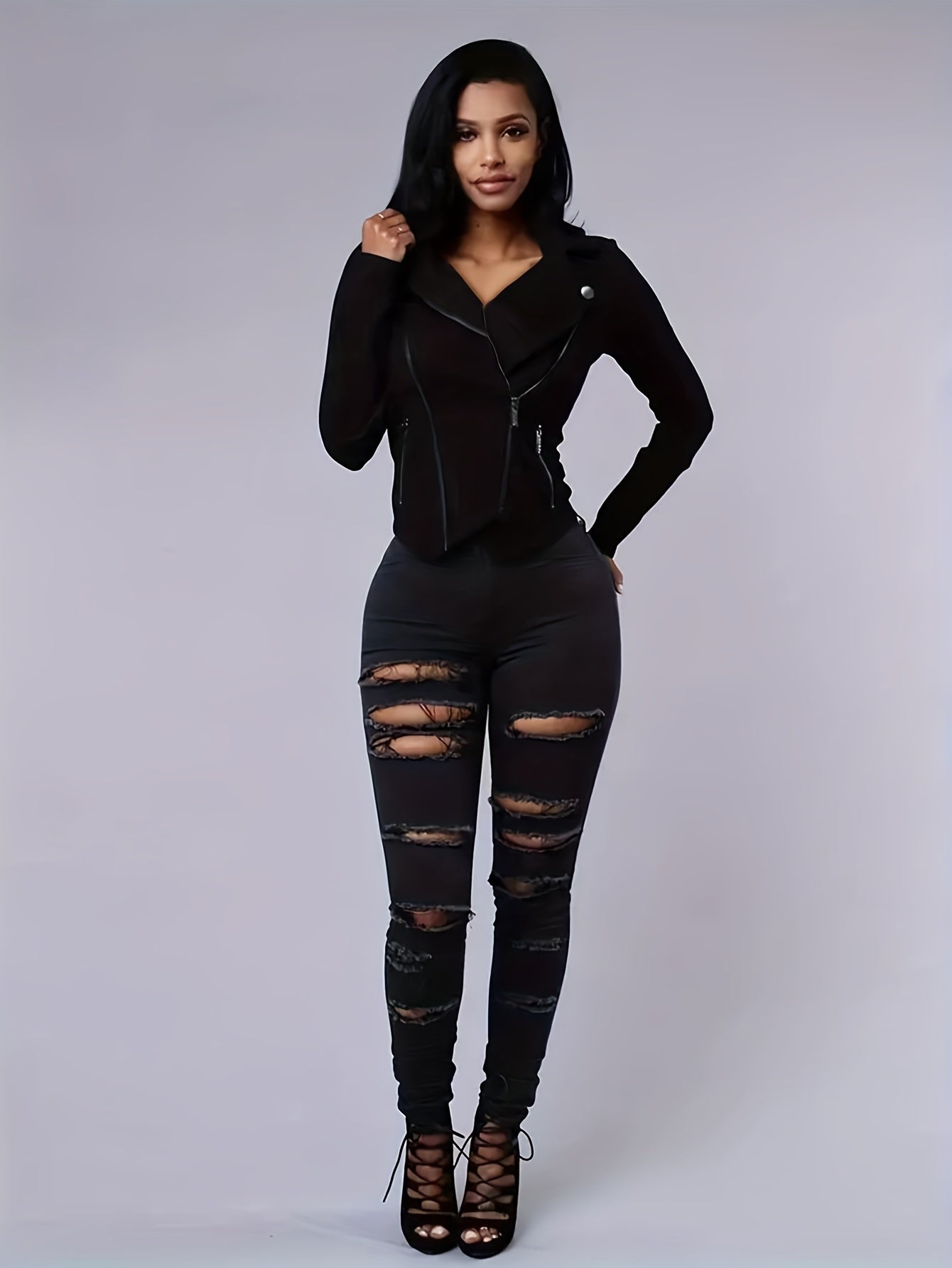 Ripped High Rise Slim Fit Jeans