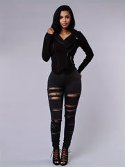 Ripped High Rise Slim Fit Jeans