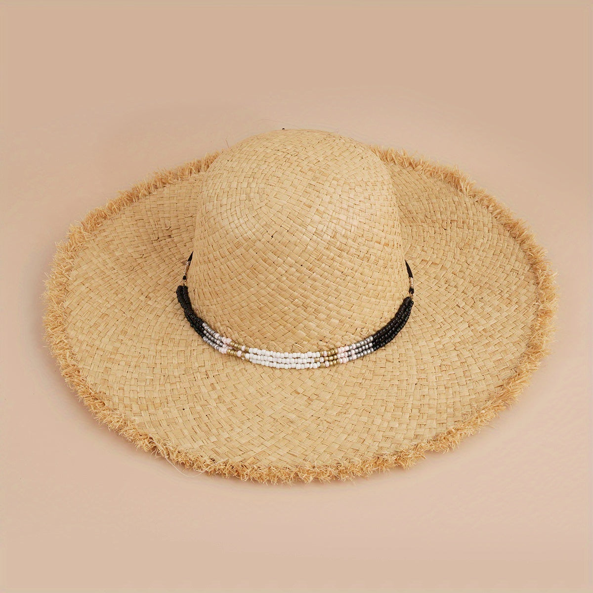 Frayed Brim Sun Hat with Shell Chain Decor - Summer Straw Hat