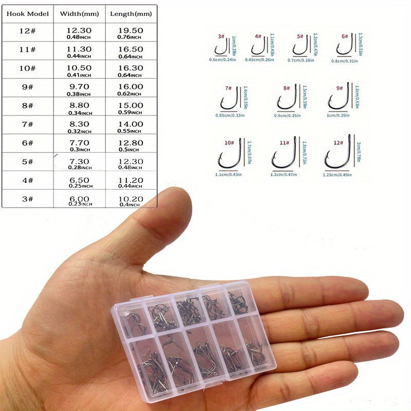 100pcs High Carbon Steel Barbed Fish Hooks Set with Hole in Tackle Box