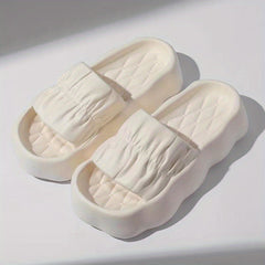 Women's Geometric Pattern Pleated Slides Stylish Platform Beach Shoes