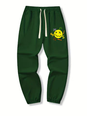 Yellow Face Print Drawstring Sweatpants Loose Fit Casual Joggers