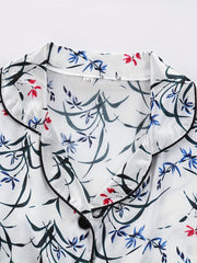 Girls 2pcs Lounge Wear Button Down Pajamas Floral Print Set