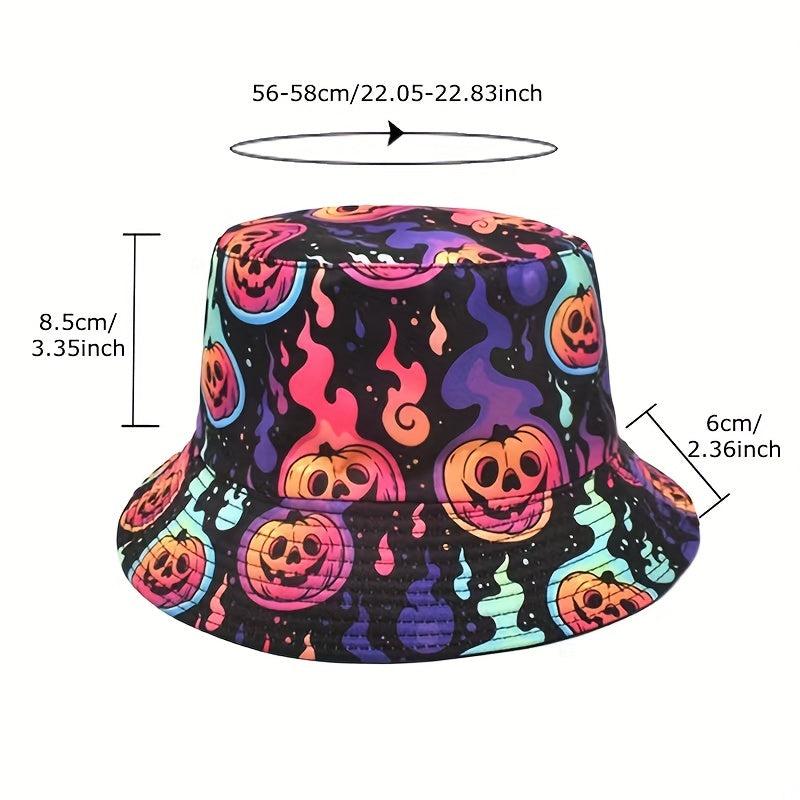 Unisex Pumpkin Pattern Sunshade Bucket Hat for Halloween