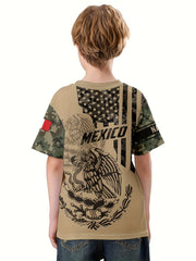 MEXICO Boys Summer Sports T-shirt Round Neck Short Sleeve Casual Top