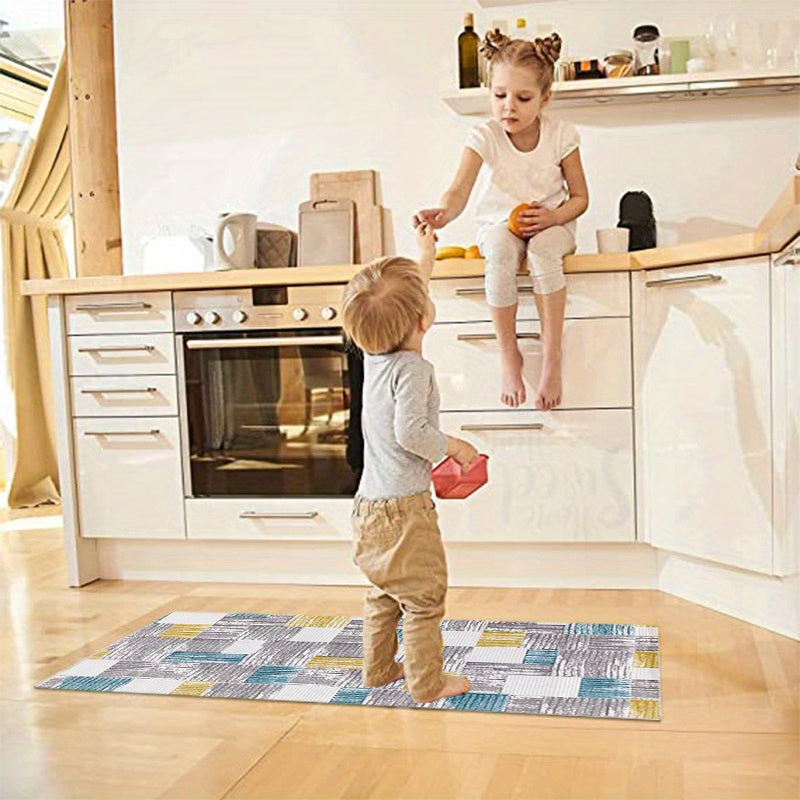 2pcs Boho Plaid Kitchen Rugs Absorbent Non Slip Stain Resistant