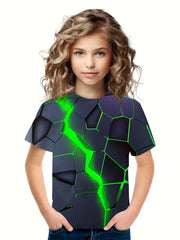 Breathable Green Lightning Print Short Sleeve T shirt 3D Print Pullover