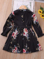 Floral Pleated Long Sleeve Dress