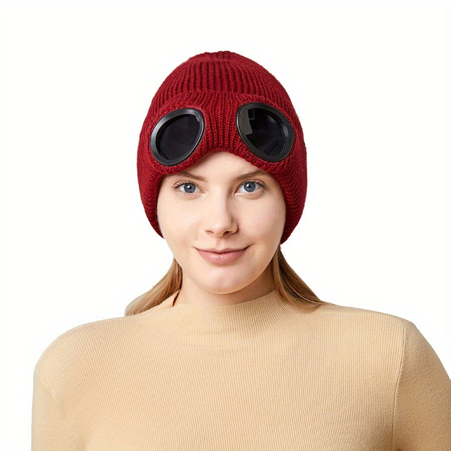 Unisex Knitted Glasses Hats Ear Protection Velvet Windproof Ski Hat