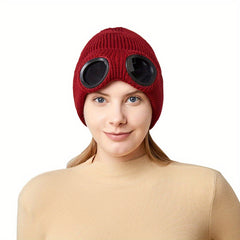 Unisex Knitted Glasses Hats Ear Protection Velvet Windproof Ski Hat