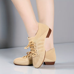 Women's Jazz Dance Shoes Soft Sole Breathable Lace Up Chunky Block