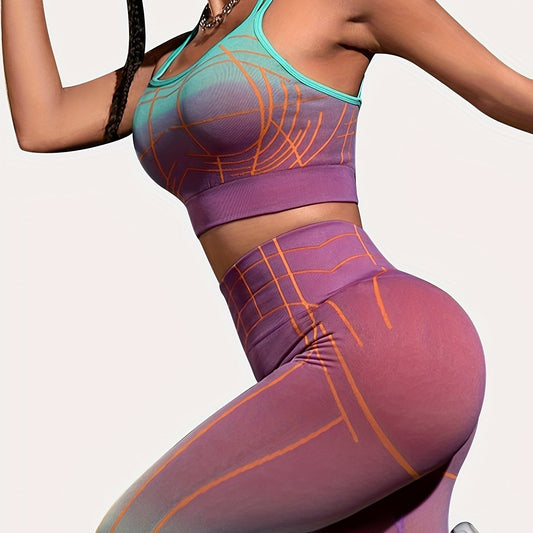Ombre Fitness Suit Spaghetti Crop Top & High Waist Pant Set