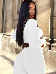 Long Sleeve High Neck Crop Top & Pants Two Piece Set