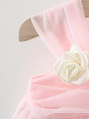 Mesh Girls Puffy Skirt with Corsage & Bow Decors for Wedding Party Ceremony