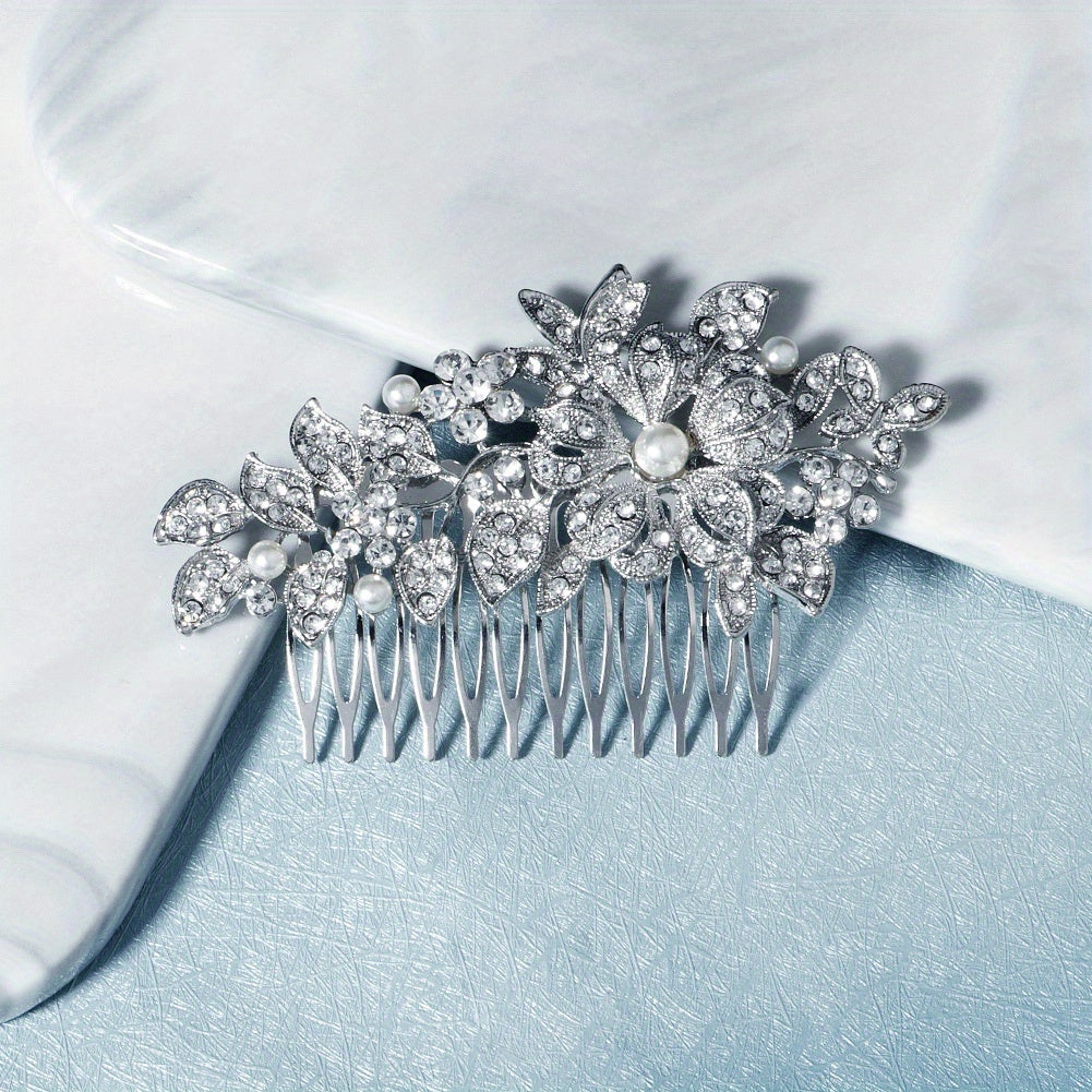 Bridal Wedding Jewelry Alloy Flower Rhinestone Comb Faux Pearl