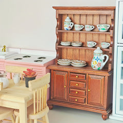 Mini Kitchen Display Cabinet Mini Ceramic Tableware Set 1:12 Kitchen Decor Props