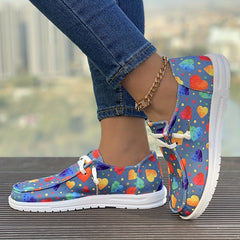 Women's Colorful Heart Pattern Lightweight Canvas Shoes Low Casual Flats