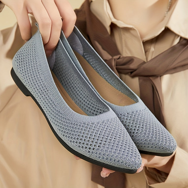 Women's Mesh Panel Flat Shoes Slip On Shallow Mouth Round Toe Lightweight