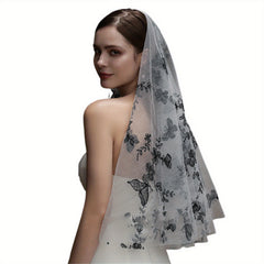 Gothic Butterfly Bridal Veil Floral Tulle Wedding Hair Accessory