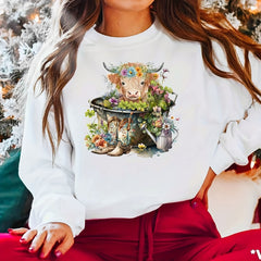 Pastoral Cattle Flower Animal Series Iron On Patches HTV Vinyl DIY T Shirts