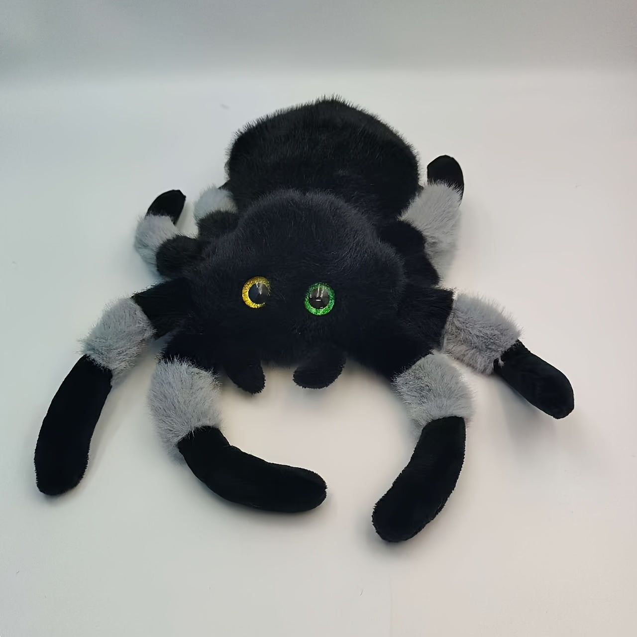 Plush Spider Toy with Colorful Eyes Soft Fluffy & Grey Body Long Legs Home Decor