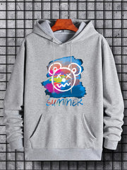 Bear Print Hoodie Men's Casual Graphic Pullover Sweatshirt
