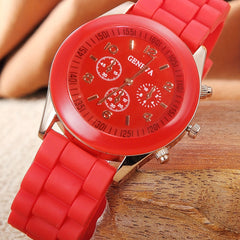 Silicone Quartz Watch & Heart Rhinestone Jewelry Set for Students