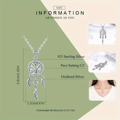 925 Silver Tree Of Life Dream Catcher Pendant Necklace