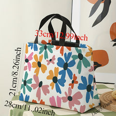 Colorful Flowers Printed Lunch Bag Waterproof Insulated Bento Bag