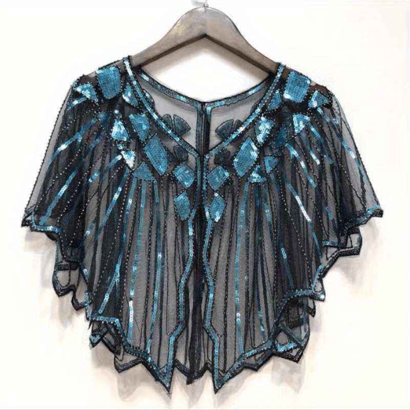 Women's Sequins Cape Vintage Embroidery Evening Party Shawl