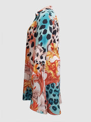 Print V Neck Collar Shirt Dress Plus Size