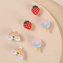 3 Pairs Rainbow & Strawberry Clip On Earrings Teen Party Accessories