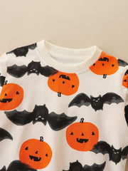 Halloween Pumpkin Bat Print Boys Sweatshirt Long Sleeve Crew Neck