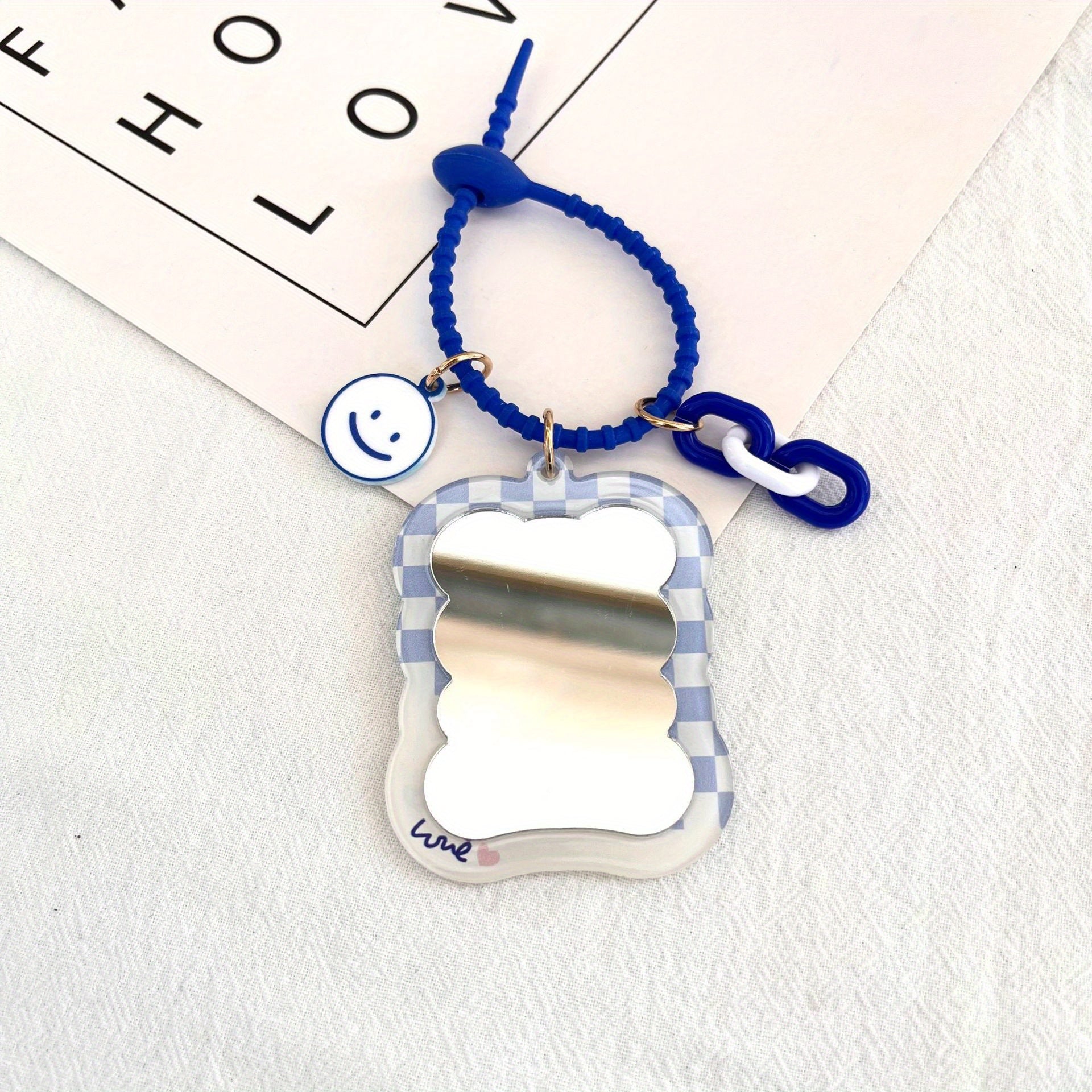 Plaid Print Frame Decor Compact Mirror Keychain