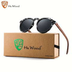 Men's Walnut Round Frame Polarized Sunglasses with UV Protection