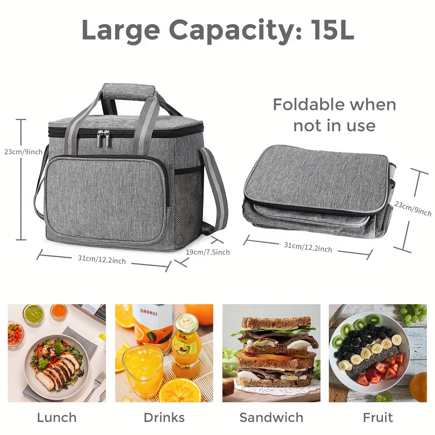 Large Insulated Lunch Bag for Office School Picnic Beach