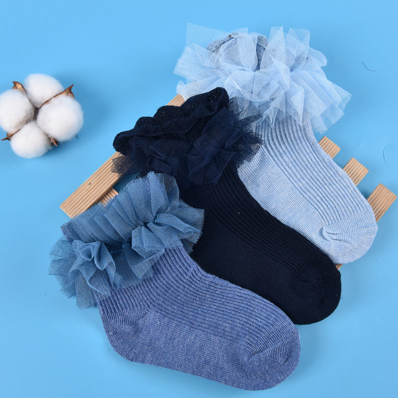 Girls Mesh Stitching Knit Lace Crew Socks for Autumn and Winter