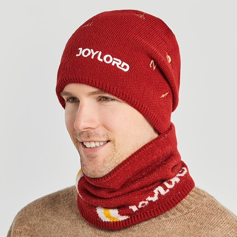 Men's Woolen Hat Plush Knitted Embroidery Warm Pullover Hat