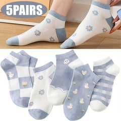 5 Pairs Women's Ankle Socks Cotton Low Cut Short Boat Socks